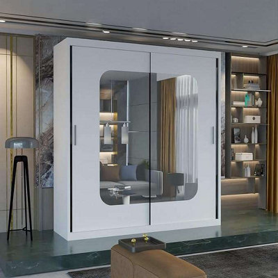 Sliding Wardrobes 4 u LTD Modern Sliding Wardrobe With Led Light - Mirror & Internal Storage Bedroom Wardrobe - White 120Cm - image 1