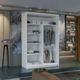 Sliding Wardrobes 4 u LTD Modern Sliding Wardrobe With Led Light - Mirror & Internal Storage Bedroom Wardrobe - White 120Cm - thumbnail 3