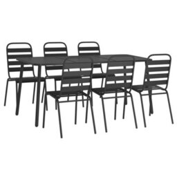 Berkfield 7 Piece Garden Dining Set Anthracite Steel - thumbnail 3
