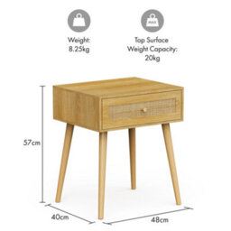 Vonhaus Bedside Table For Bedroom, Scandi Natural Rattan 1 Drawer Nightstand, Side Table For Living Room, Bedside Storage Cabinet - thumbnail 5