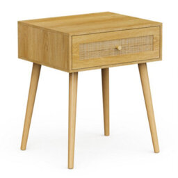 Vonhaus Bedside Table For Bedroom, Scandi Natural Rattan 1 Drawer Nightstand, Side Table For Living Room, Bedside Storage Cabinet - thumbnail 7
