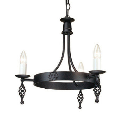 Elegant 3 Bulb Medieval Style Black Chandelier With Led E14 60W