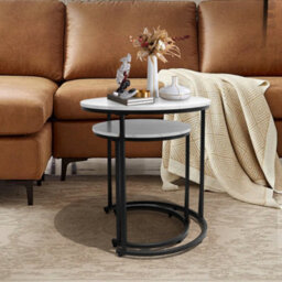 Alivio Set Of 2 Round Nesting Coffee Table, Modern Side Tables For Bedroom, Living Room, Balcony (White) - thumbnail 2