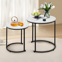 Alivio Set Of 2 Round Nesting Coffee Table, Modern Side Tables For Bedroom, Living Room, Balcony (White) - thumbnail 1