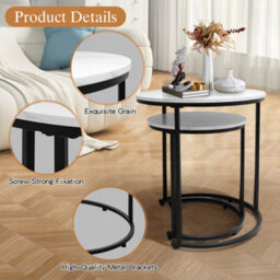 Alivio Set Of 2 Round Nesting Coffee Table, Modern Side Tables For Bedroom, Living Room, Balcony (White) - thumbnail 3