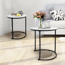 Alivio Set Of 2 Round Nesting Coffee Table, Modern Side Tables For Bedroom, Living Room, Balcony (White) - thumbnail 6