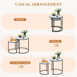 Alivio Set Of 2 Round Nesting Coffee Table, Modern Side Tables For Bedroom, Living Room, Balcony (White) - thumbnail 5