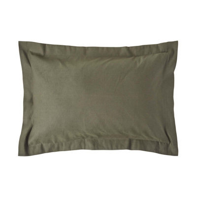 Homescapes Khaki Green Linen Oxford Pillowcase, King - image 1