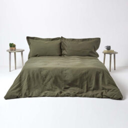 Homescapes Khaki Green Linen Oxford Pillowcase, King - thumbnail 5