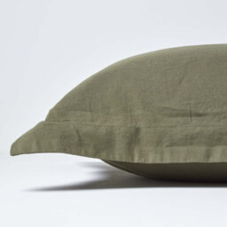 Homescapes Khaki Green Linen Oxford Pillowcase, King - thumbnail 2
