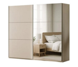 Arte Sand Beige Sliding Mirrored Wardrobe 200Cm - Elegant, Warm, And Spacious - thumbnail 2