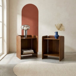 Sweeek - Set Of 2 Exotic Acacia Wood Bedside Tables With 2 Levels Walnut Coloured 40X30X50 Cm - Tara - thumbnail 1