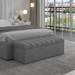Leo Grey Velvet Ottoman Storage Bench - thumbnail 1