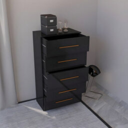 M N Furniture Ltd High Gloss Chest Of Drawers With Handles Modern Bedroom Storage-Black 5 Drawers - thumbnail 2