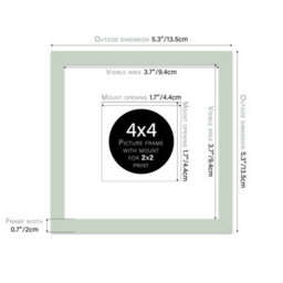 "4X4"" Mint Green Picture Frame - 4X4"" Square Frame With 2X2"" Mount For 4X4""/2X2"" Pictures Art Deco Style Gallery Wall, 1 Pack" - thumbnail 2