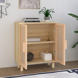 Berkfield Durable Sideboard Brown 60X30X70 Cm Solid Wood Pine And Natural Rattan - thumbnail 3