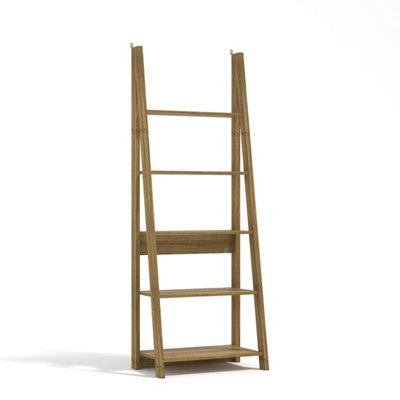 LPD Tiva Oak Ladder Bookcase - Stylish Leaning Design With 5-Tier Shelving For Modern Storage W 64 X L 38.6 X H 175.4 Cm - image 1