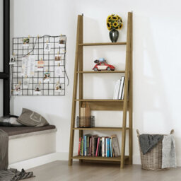 LPD Tiva Oak Ladder Bookcase - Stylish Leaning Design With 5-Tier Shelving For Modern Storage W 64 X L 38.6 X H 175.4 Cm - thumbnail 5