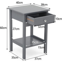Gray Bedside Table Cabinet Nightstand Side Drawer & Shelf Storage Bedroom - thumbnail 2
