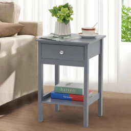 Gray Bedside Table Cabinet Nightstand Side Drawer & Shelf Storage Bedroom - thumbnail 5