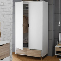 LPD Stockholm White-Oak 2-Door Wardrobe - Sleek Retro Style With Smart Storage - thumbnail 4