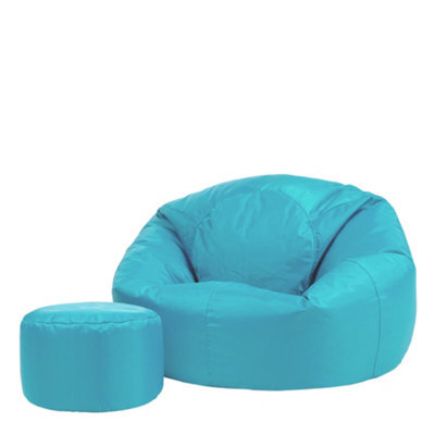 Icon Kingston Adult Classic Indoor Outdoor Bean Bag & Square Footstool Pouffe Aqua - image 1