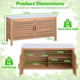 Wooden Deck Sideboard Patio Storage Cabinet 2-Door Storage - thumbnail 2