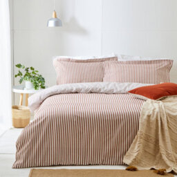 Yard Hebden Striped 100% Cotton Duvet Cover Set, Pecan, King - thumbnail 1