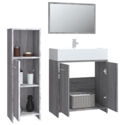 Berkfield 3 Piece Bathroom Furniture Set Grey Sonoma Engineered Wood - thumbnail 4