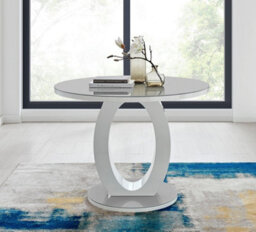 Furniturebox Giovani Round 4 Seat 100Cm White High Gloss Halo Base Grey Glass Top Dining Table 4 Navy Velvet Silver Leg Pesaro Chairs - thumbnail 2