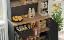 Matteo Modern Farmhouse High-Gloss Sideboard Cabinet, 105 X 45 X 185 Cm, Black & Natural - thumbnail 9
