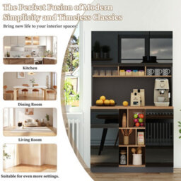 Matteo Modern Farmhouse High-Gloss Sideboard Cabinet, 105 X 45 X 185 Cm, Black & Natural - thumbnail 4