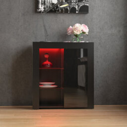 Lassic Vida Designs Azura Black 1 Door Led Sideboard Storage Cabinet Cupboard - thumbnail 3