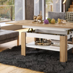 Heze Furniture Runa 2 In 1 Extending Coffee / Dining Table 130-170Cm - Sonoma Oak / White