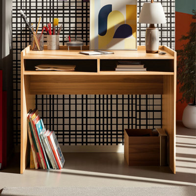 Sweeek - Wood Decor Desk With 2 Oak Storage Compartments    L 90 X W 45 X H 78 Cm    Jules - image 1