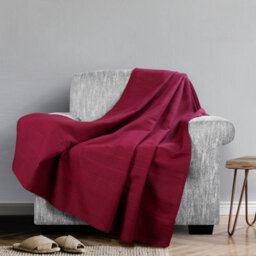 Classic Rib Cotton Throw, Sofa Bed Throw - 150 X 200 Cm Fits Most 2 Seater Sofas Settee Arm Chair & Single Bed, Wine - thumbnail 3