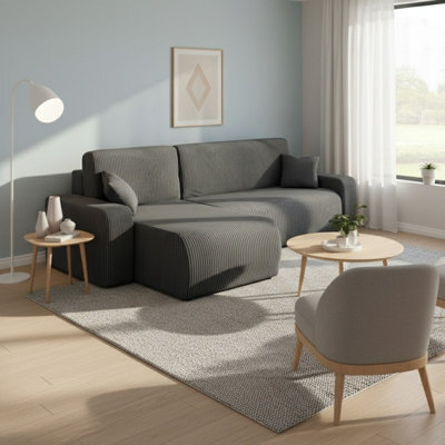 Piano L Shape Corduroy Corner Sofa Bed With Storage Soft Cord Fabric Modern Living Room Settee Stylish Comfortable Grey - image 1