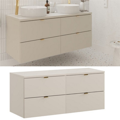 Impact Furniture Double Vanity Unit 1200mm Bathroom Wall Cabinet Countertop Floating 4 Drawer Cashmere Beige Storage With Worktop Dalia - image 1