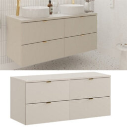 Impact Furniture Double Vanity Unit 1200mm Bathroom Wall Cabinet Countertop Floating 4 Drawer Cashmere Beige Storage With Worktop Dalia