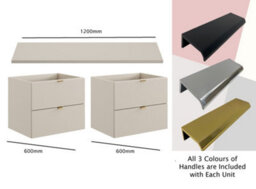 Impact Furniture Double Vanity Unit 1200mm Bathroom Wall Cabinet Countertop Floating 4 Drawer Cashmere Beige Storage With Worktop Dalia - thumbnail 4