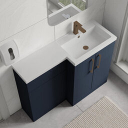 Balterley Right-Hand Bathroom Vanity And Wc Unit Combination With Basin - 1100mm - Satin Dark Blue With Brushed Bronze Handles - thumbnail 3
