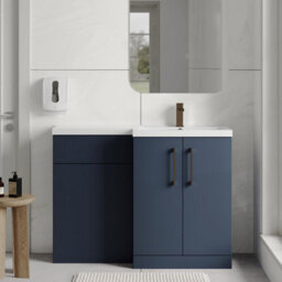 Balterley Right-Hand Bathroom Vanity And Wc Unit Combination With Basin - 1100mm - Satin Dark Blue With Brushed Bronze Handles - thumbnail 2