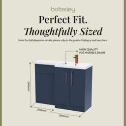 Balterley Right-Hand Bathroom Vanity And Wc Unit Combination With Basin - 1100mm - Satin Dark Blue With Brushed Bronze Handles - thumbnail 5
