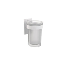 Cosmic  Wall-Mounted Toothbrush Holder, Self-Adhesive, White, Glass And Metal, Stick Collection