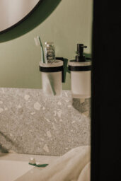 Cosmic  Wall-Mounted Toothbrush Holder, Self-Adhesive, White, Glass And Metal, Stick Collection - thumbnail 5