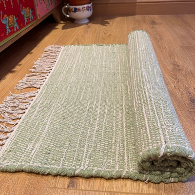 Second Nature Online Hush Hand Loomed Soft Cotton Rug In Muted Colours / 60 X 210 Cm / Pale Green - image 1