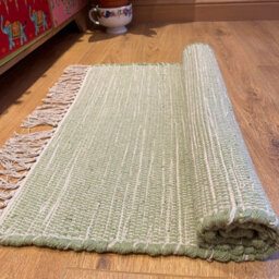 Second Nature Online Hush Hand Loomed Soft Cotton Rug In Muted Colours / 60 X 210 Cm / Pale Green - thumbnail 1