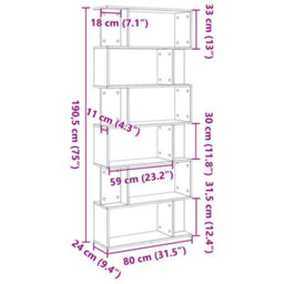 Berkfield Bookcase Black Oak 80X24X190.5 Cm Engineered Wood - thumbnail 9
