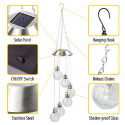 Solar-Powered Colour-Changing Crackle Glass Wind Chimes Waterproof Outdoor Led Lights For Gardens Patios & Yard Decor - thumbnail 6