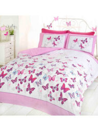 Butterfly Flutter Double Duvet Cover And Pillowcase Set - Pink - thumbnail 1
